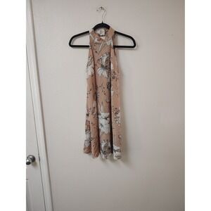 B.original by Shoe Fly Womens Floral Halter Neck Mini Dress Tan Peach Size S